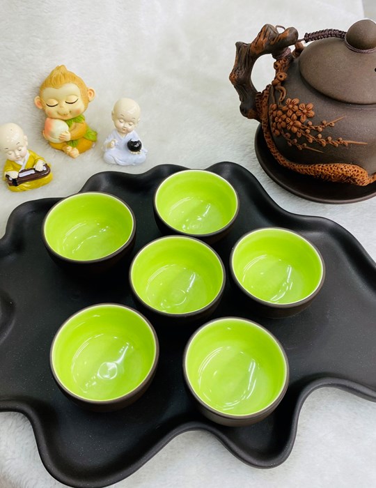 Bộ trà đất đỏ khay lá 