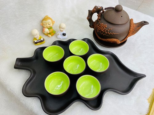 Bộ trà đất đỏ khay lá 
