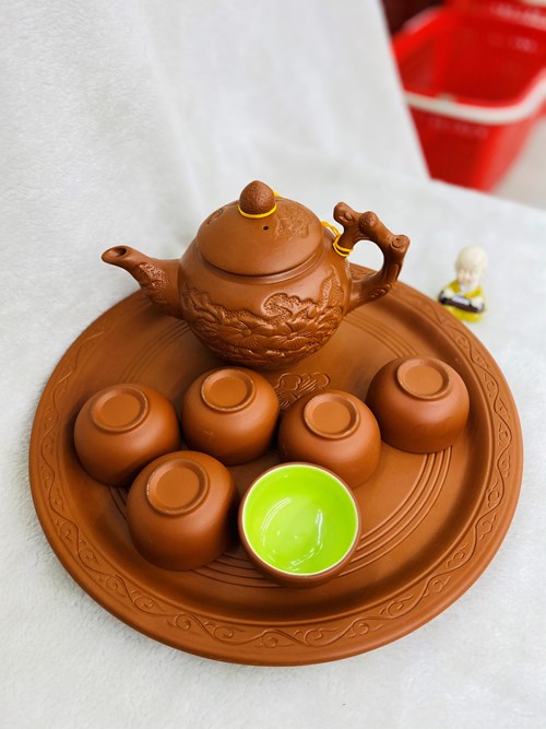 Bộ trà đất đỏ khay tròn 