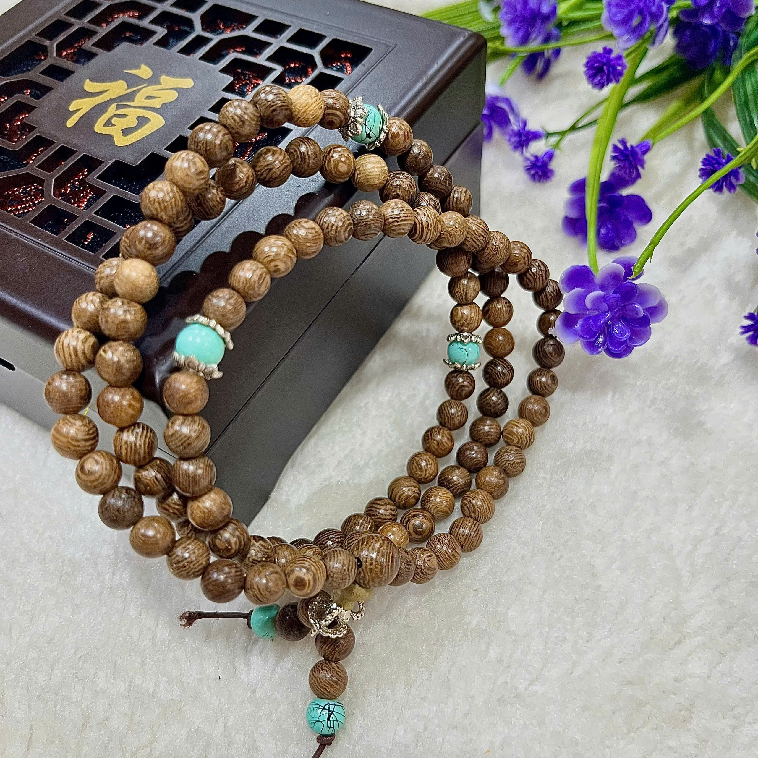 Chuỗi cổ gỗ sọc đen 6 li kiểu