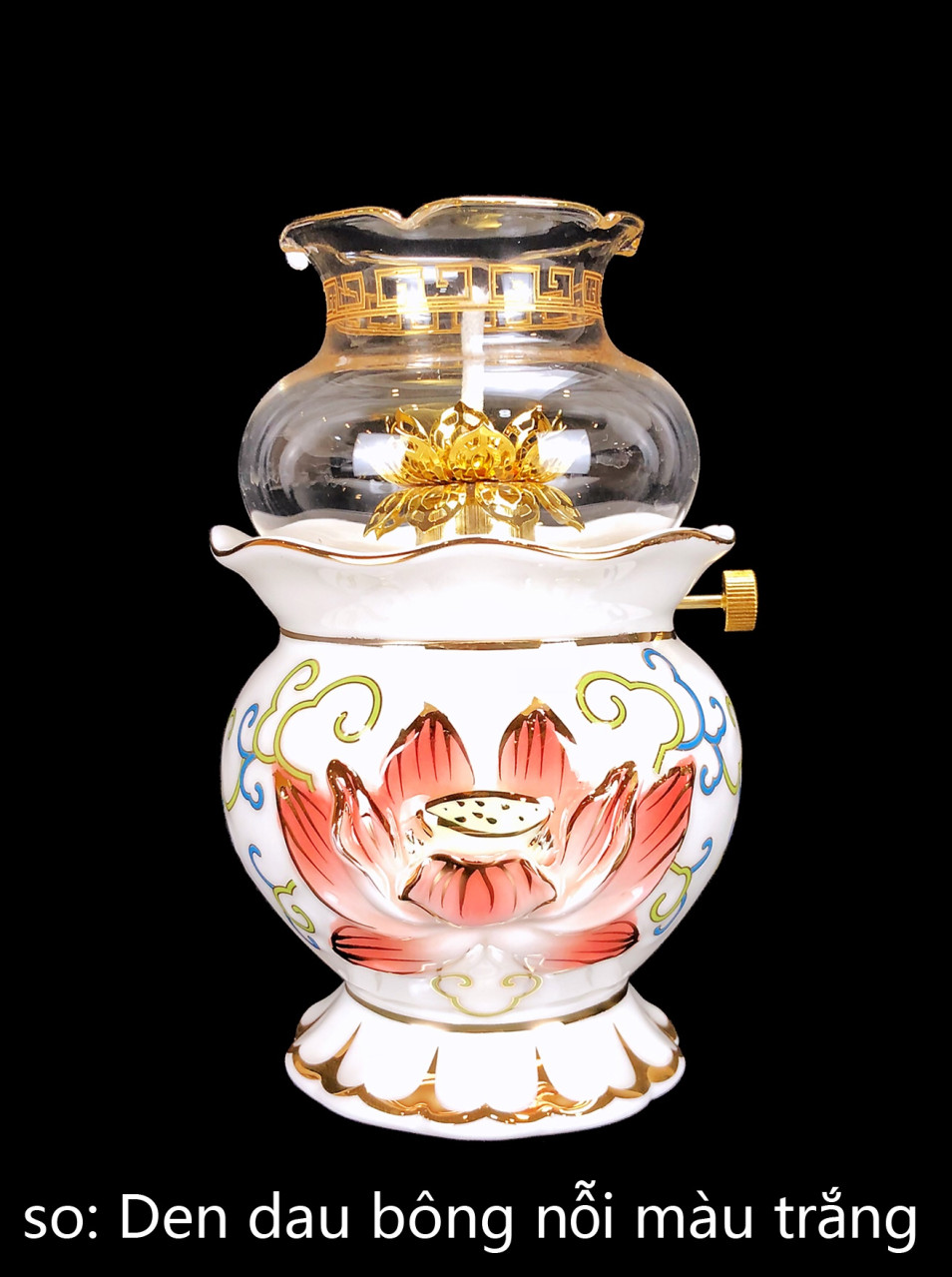 Đèn Dầu Bông Sen Nổi Trắng Lớn