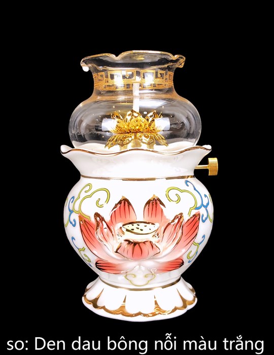 Đèn Dầu Bông Sen Nổi Trắng Lớn
