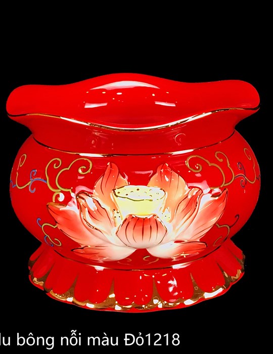 Lư Bông Sen Nổi Đỏ 4in