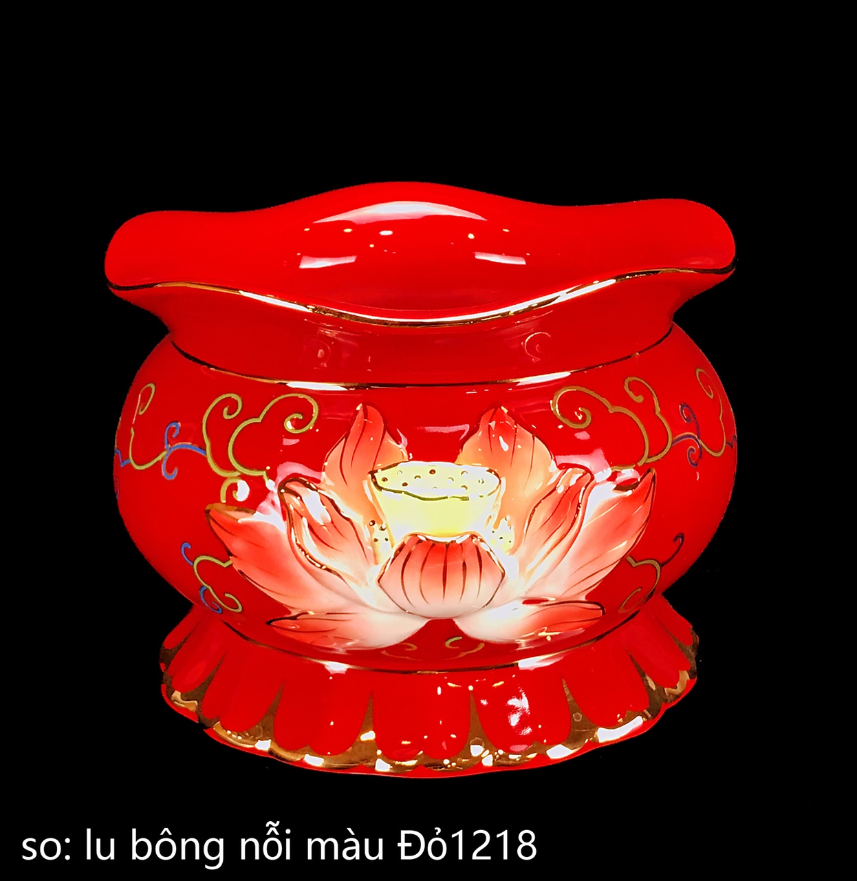 Lư Bông Sen Nổi Đỏ 6in