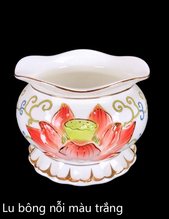 Lư Bông Sen Nổi Trắng 4in