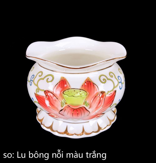 Lư Bông Sen Nổi Trắng 7in