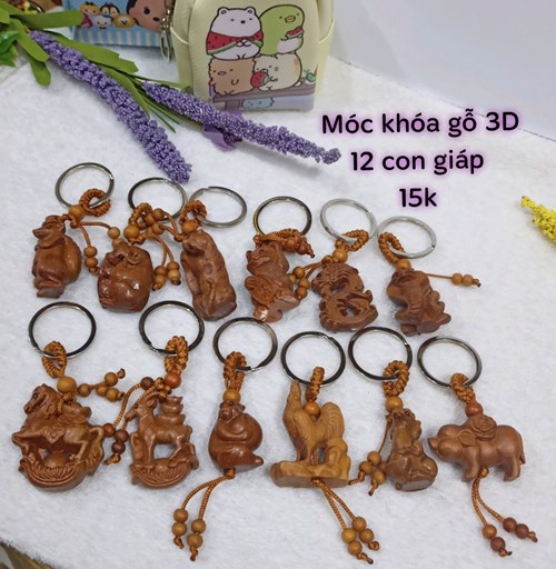Móc khóa gỗ 12 giáp 3D