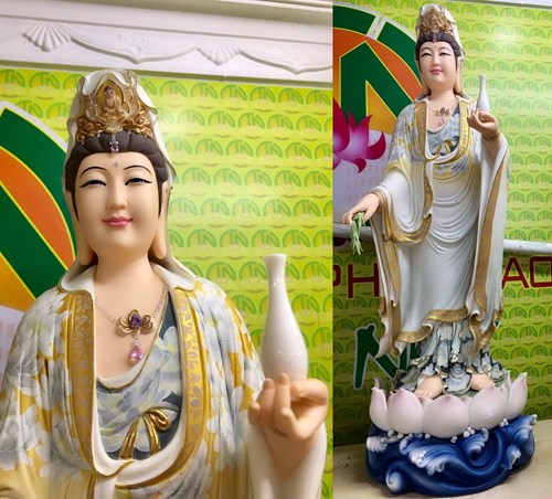 Quan Âm Đứng Đá Áo Trắng 23inch