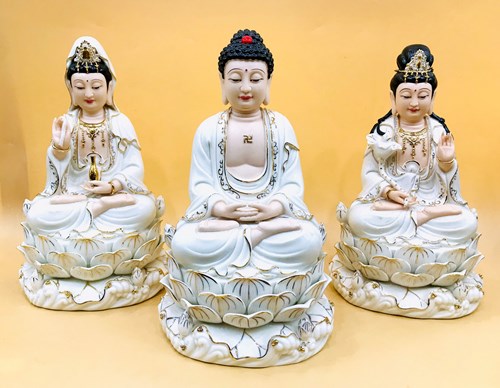 Tam Thế Phật Ngũ Sen Trắng Da 10in