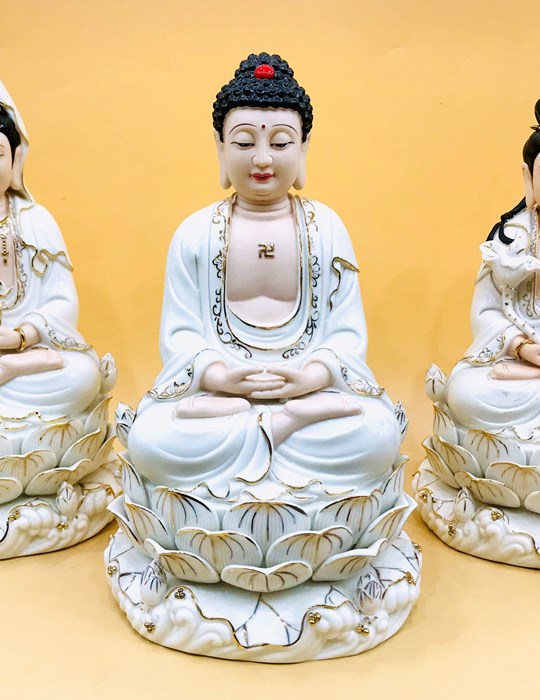 Tam Thế Phật Ngũ Sen Trắng Da 18in