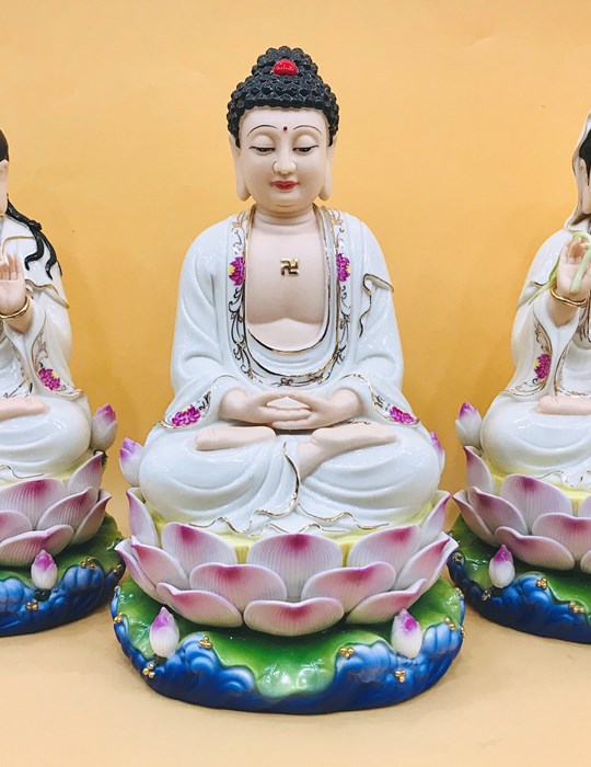 Tam Thế Phật ngũ sen xanh da 18in