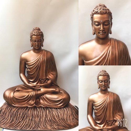 bổn sư ngồi đế cỏ 45cm màu đồng áo hở