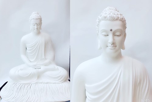 bổn sư ngồi đế cỏ 45cm màu trắng áo hở