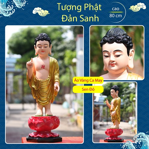 Tượng Đản Sanh sen đỏ 85cm